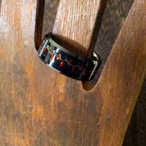 UNISEX Black Tungsten + Red Inlay Band Ring